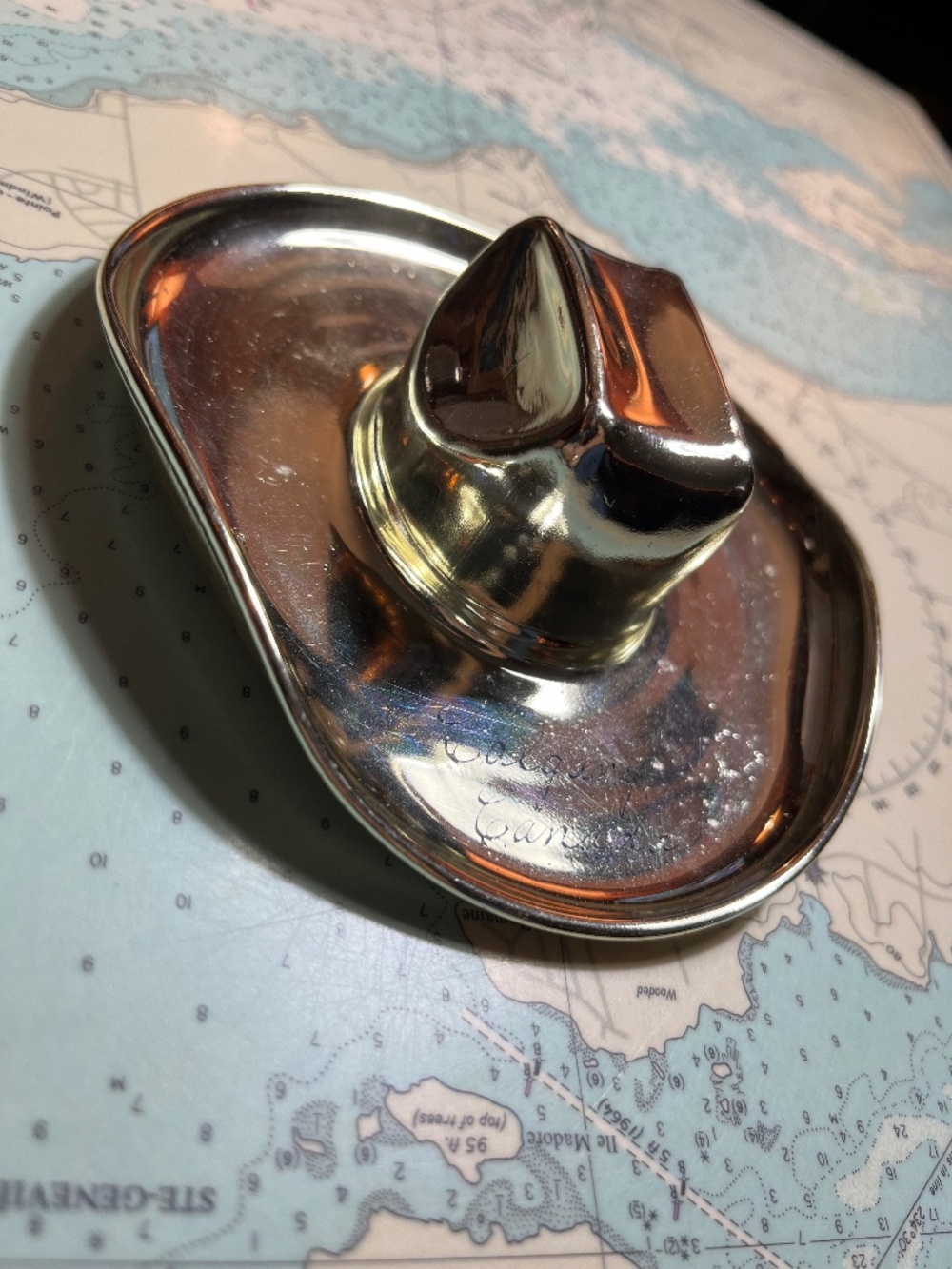 Vintage Calgary Alberta Chrome Hat Ashtray
